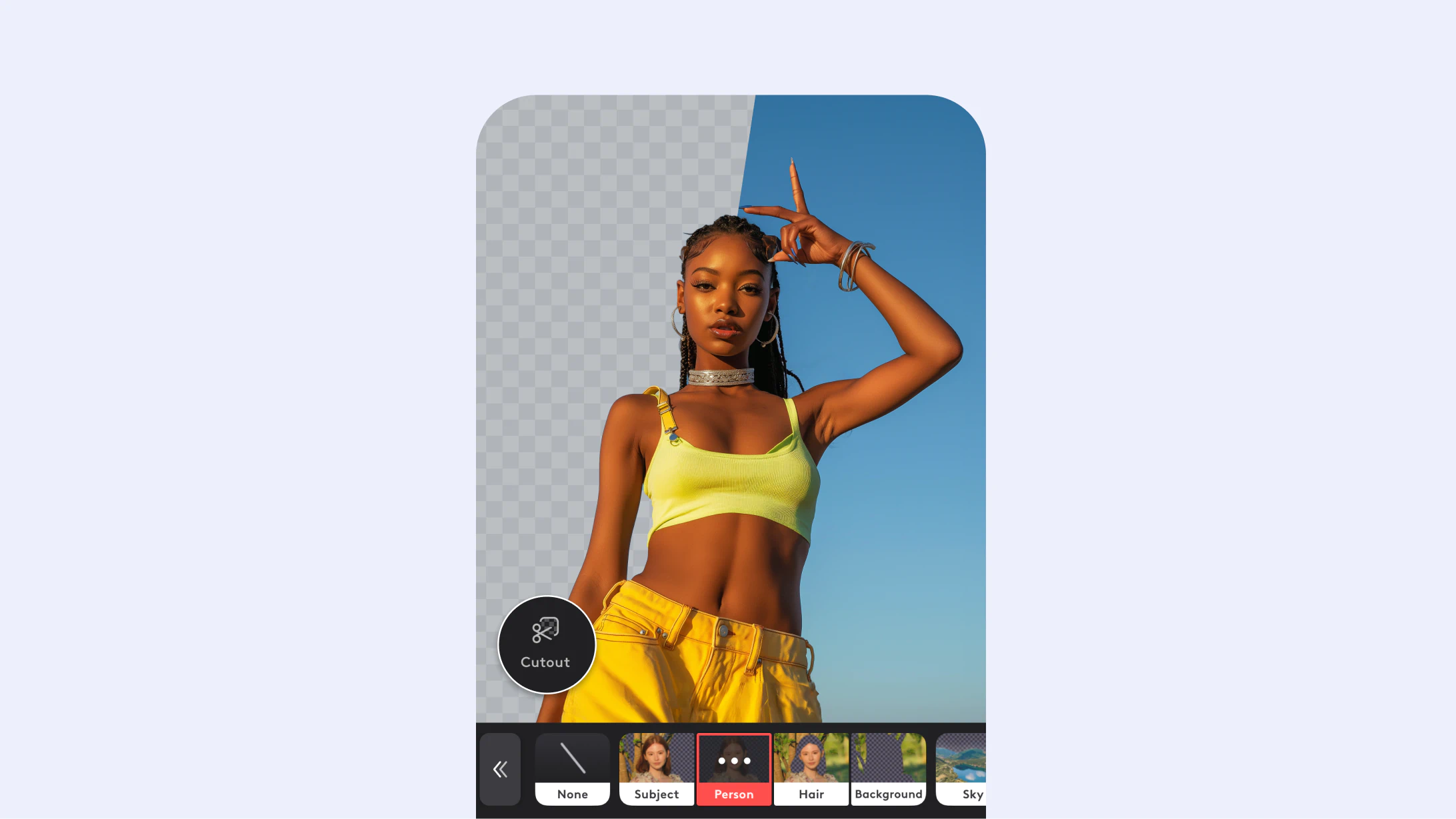 Removing a video background with Videoleap's Cutout tool
